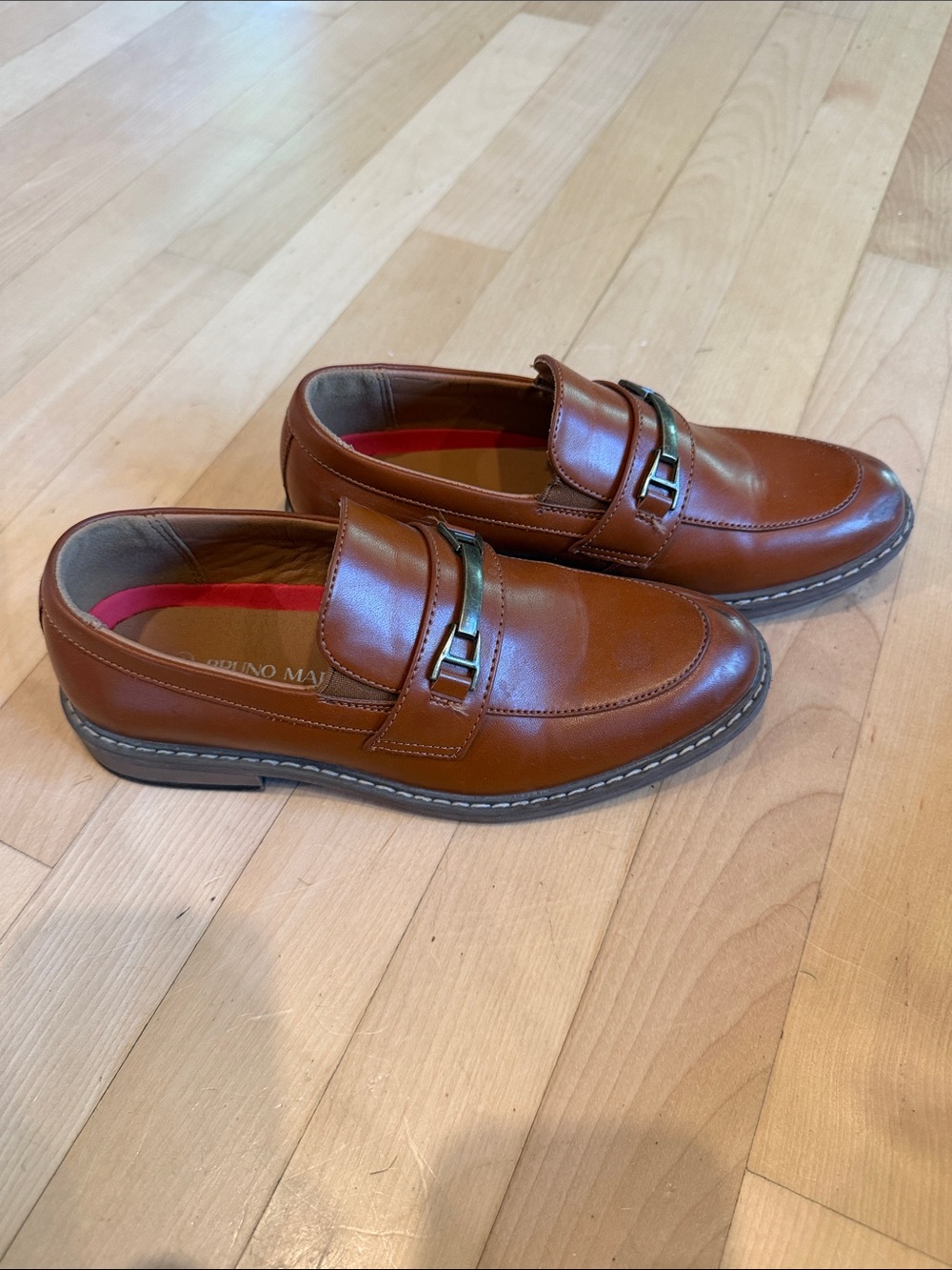 Classic Kids Brown Leather Dress Loafers with Metal Bit